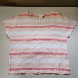 C&C California Linen Shirt Womens Large Pink Striped Boxy Fit Dolman Sleeve